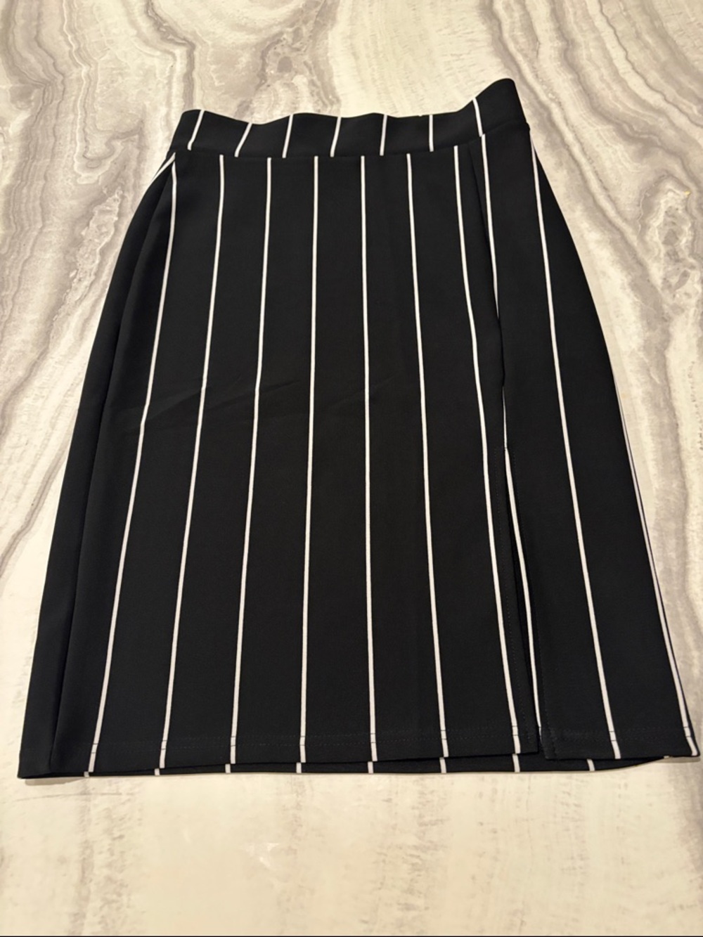Harper Black Pencil Skirt with White Vertical Stripes